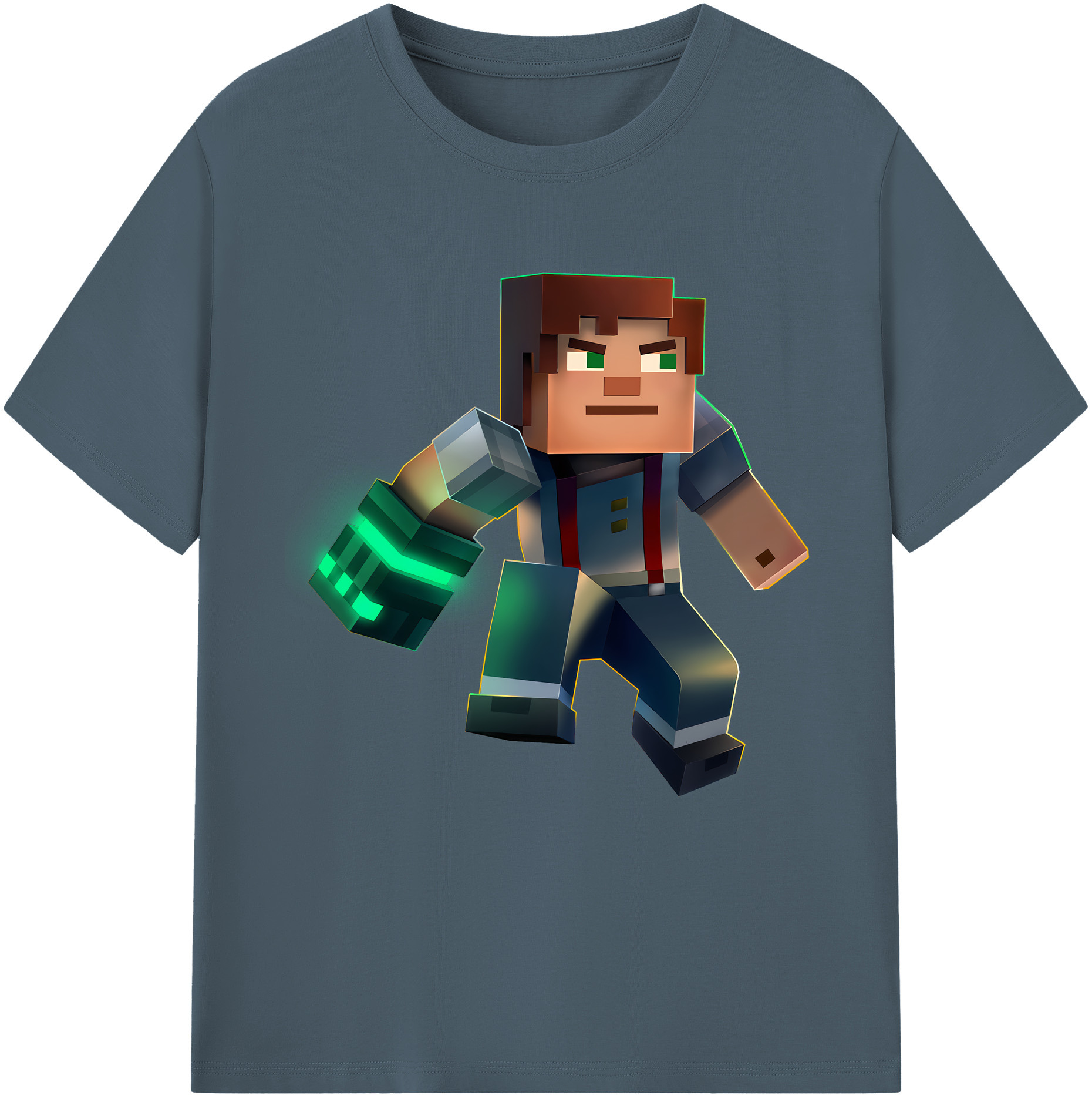 （画像用） マインクラフト ブロックの世界 Minecraft MC Block world 綿100％半袖Tシャツ（フロントプリント）